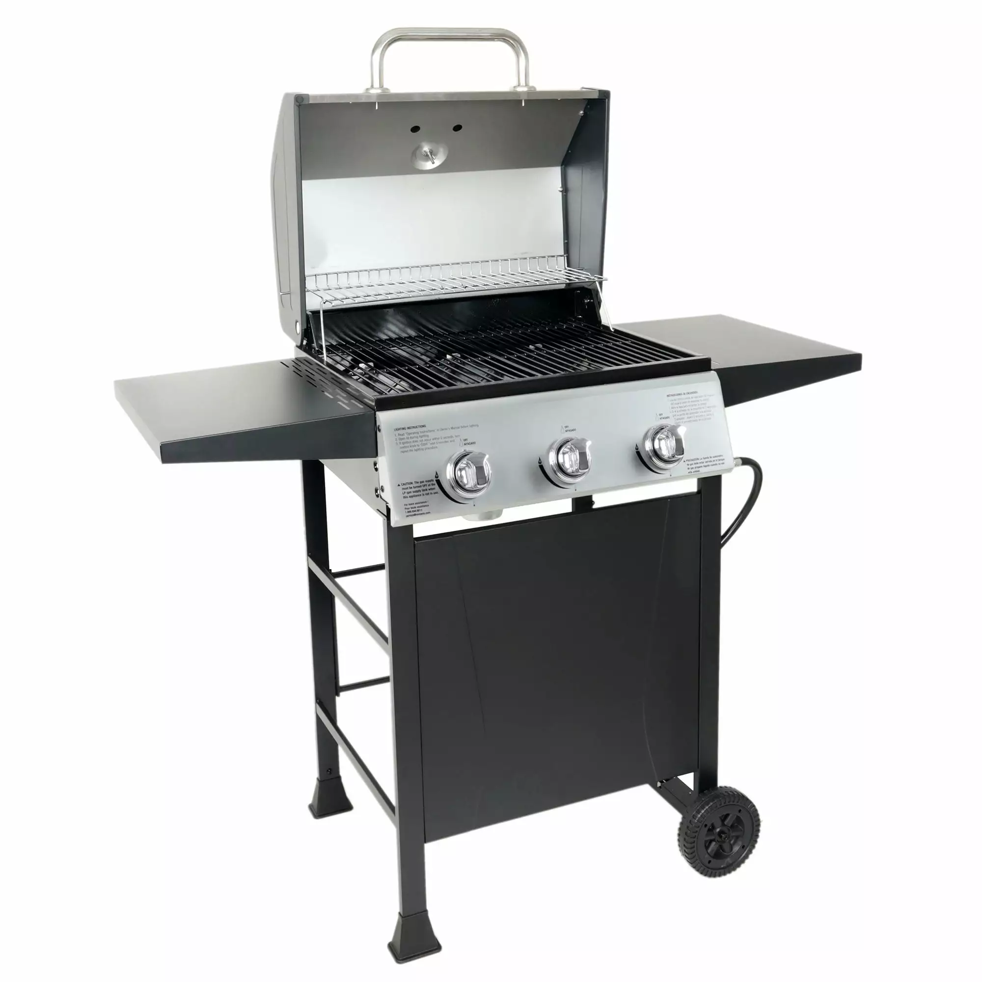 Grill Boss 27000 BTU 3 Burner Gas Grill Wheels Cover and Side Shelves