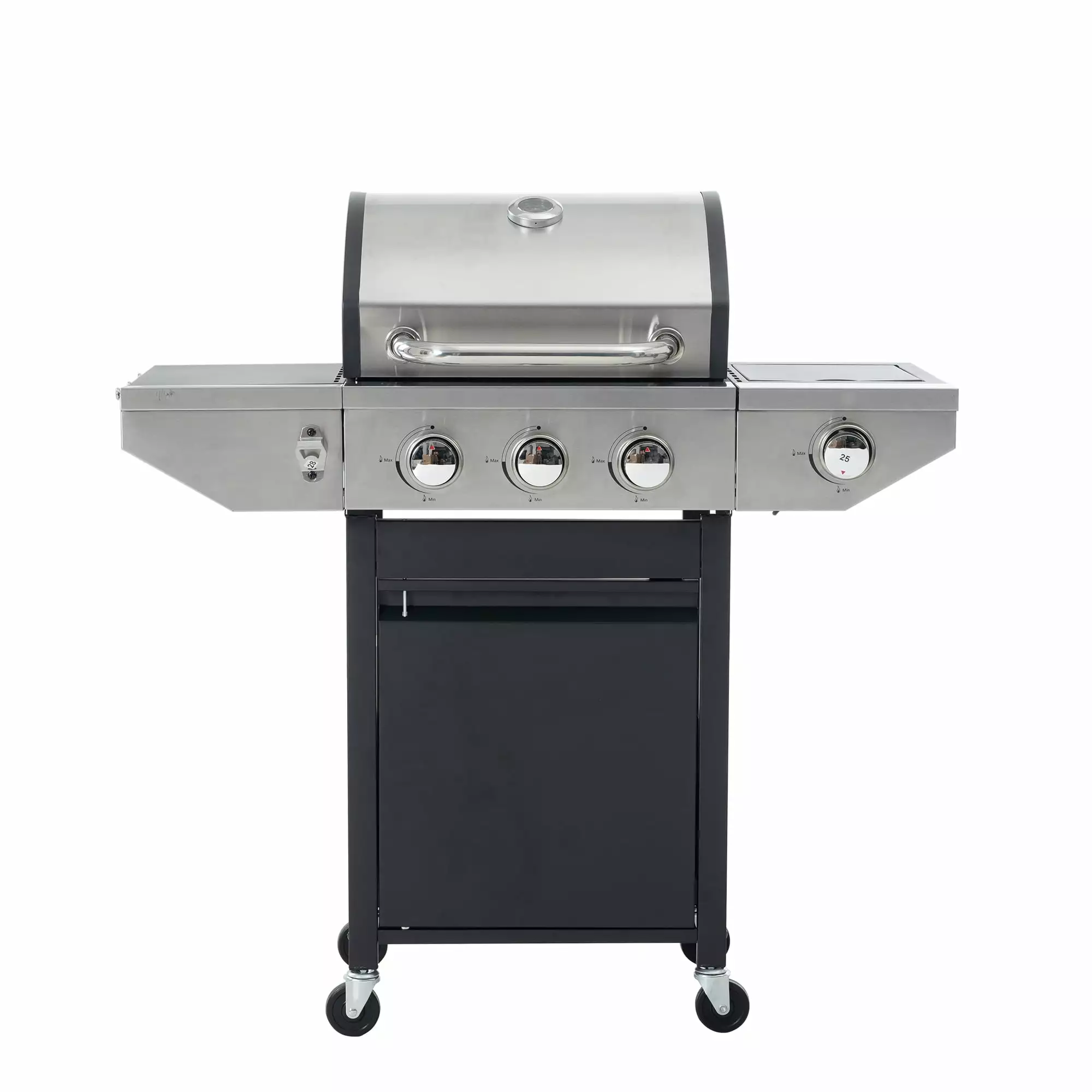 3 Burner Propane Gas Grill Side Burner - Stainless Steel BBQ Grill Cast Iron Grates and Thermometer wildskeeper