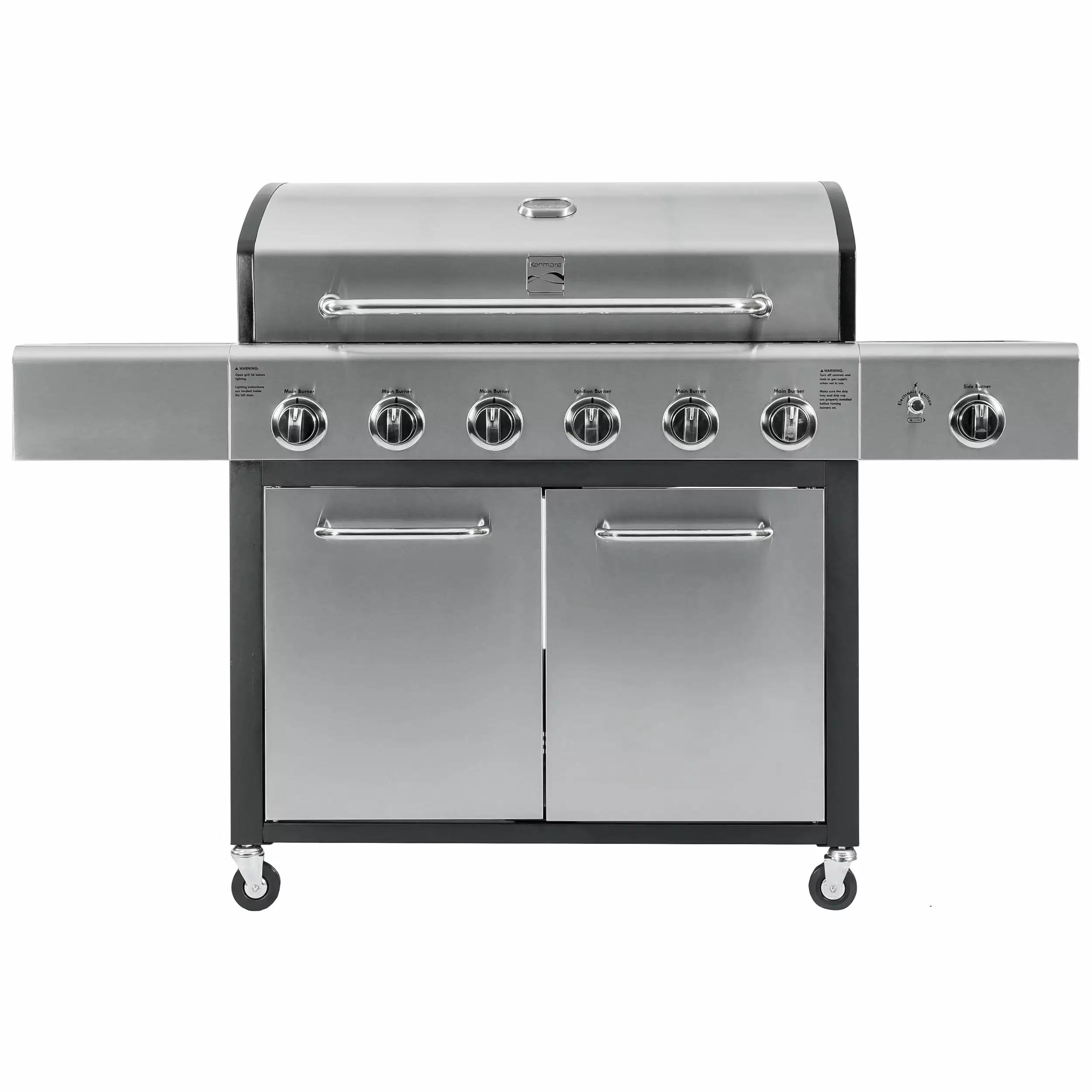 Kenmore 6-Burner Propane Gas Grill Side Burner PG-40611S0L Stainless Steel Black Trim