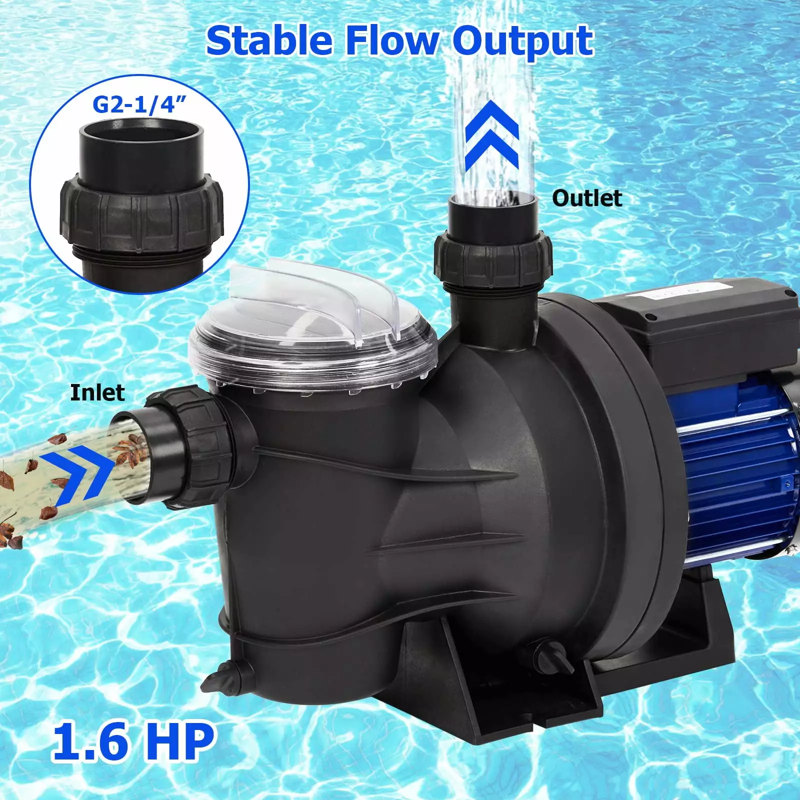 1.6HP Single Speed /Above Ground Pool Pump 1200W 115V 6075GPH High Flow Self Priming Filter Basket 1