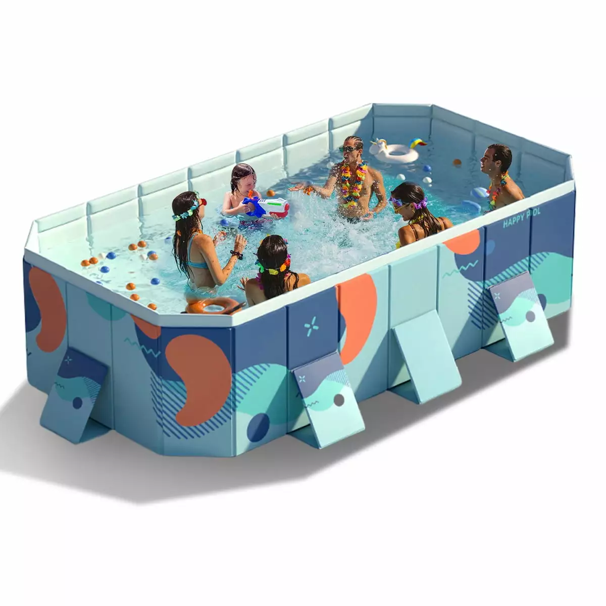 ANJORALA 113 Collapsible Swimming Pool Non-Inflatable Kiddie Pool Above Ground Garden Backyard 100