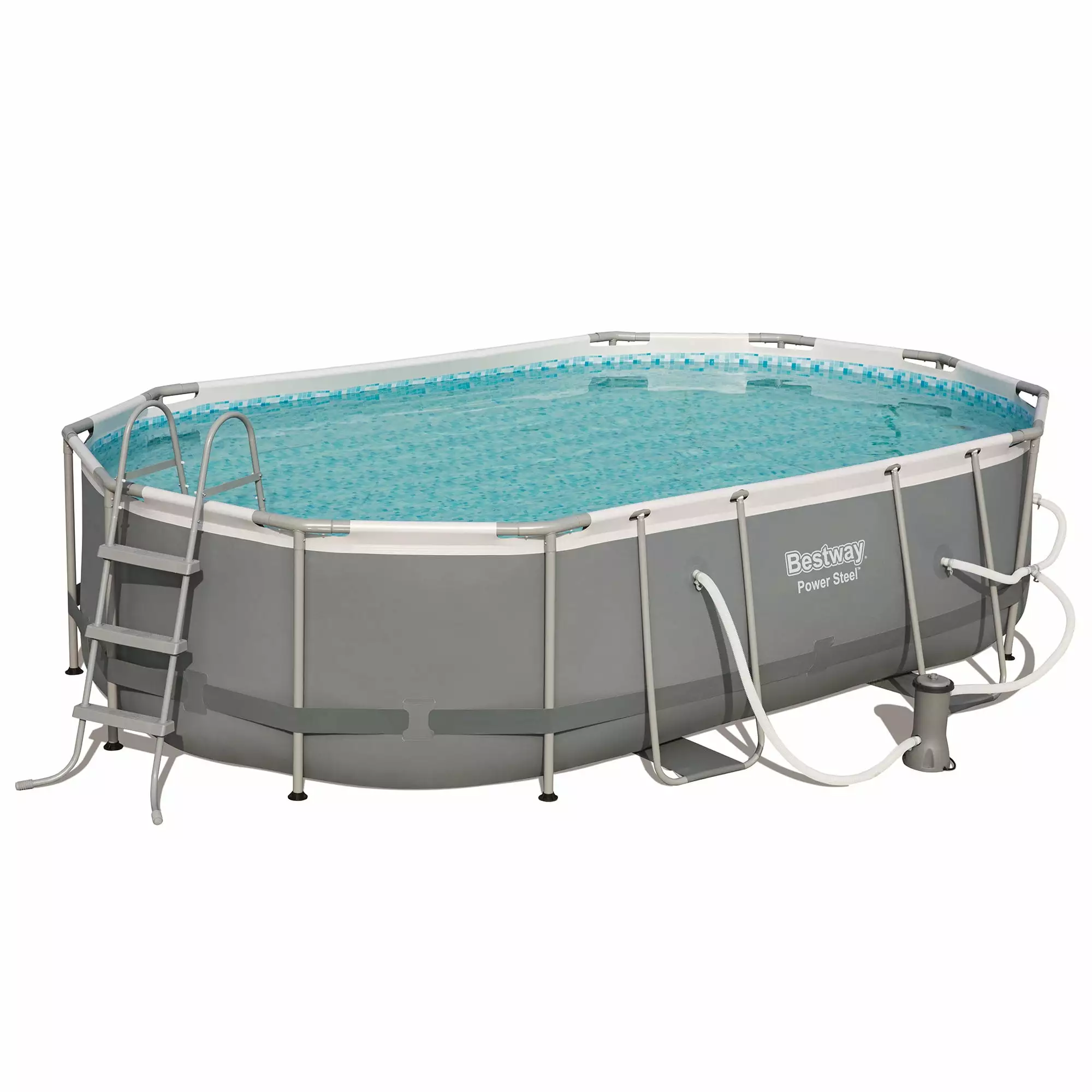 Bestway Power Steel 16x10x3.5 Foot Metal Above Ground Swimming Pool Set Pump 16
