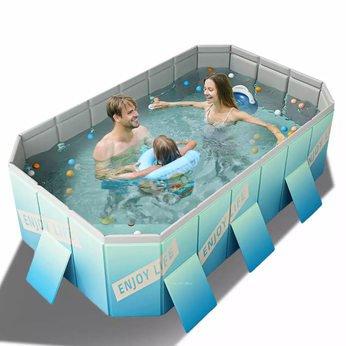 Foldable Above Ground Swimming Pool Kids and Adults - 102in Non-Inflatable Kiddie Pool Backyard Dog Pool 102