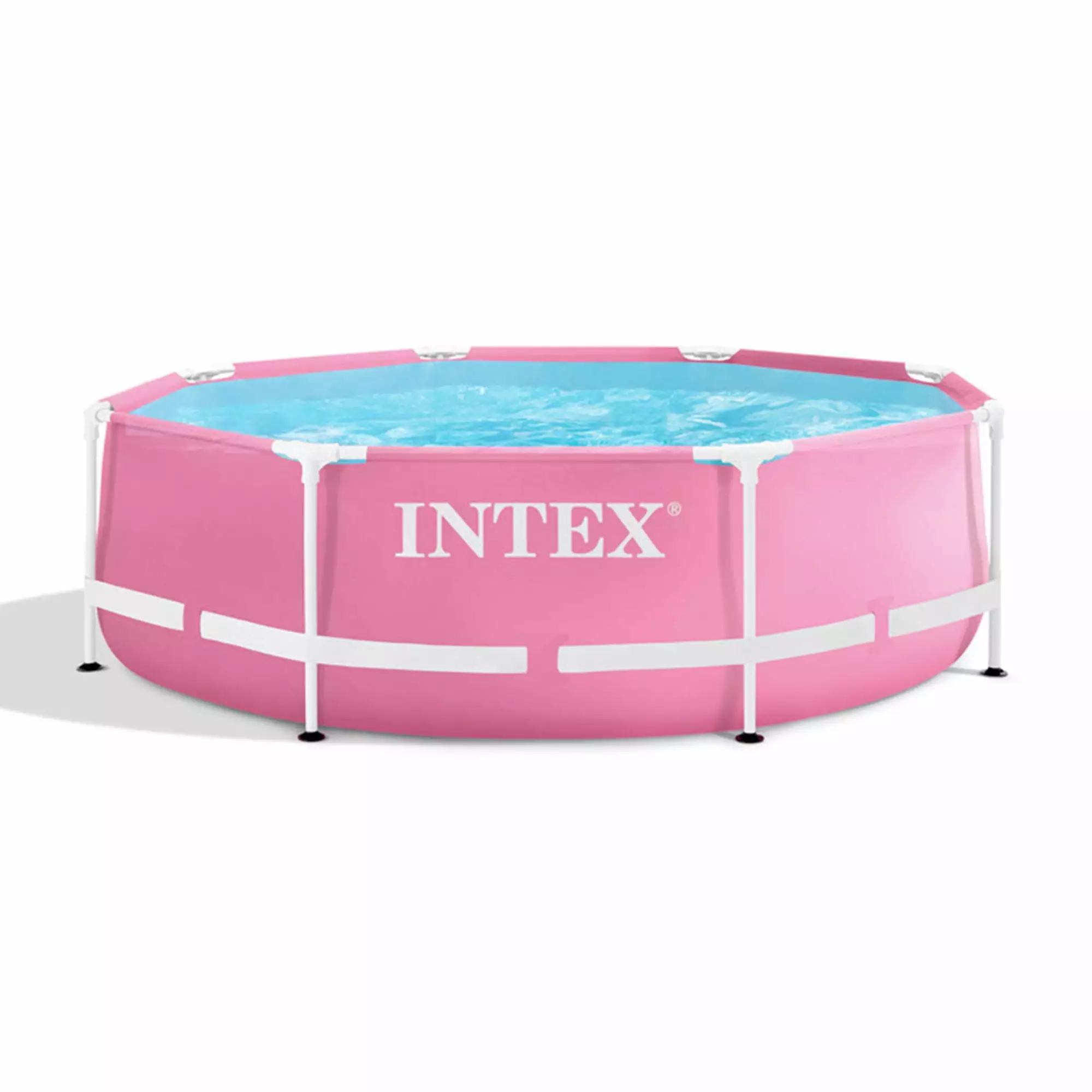 INTEX Round Metal Frame 8ft x 30in Above Ground Swimming Pool Pink