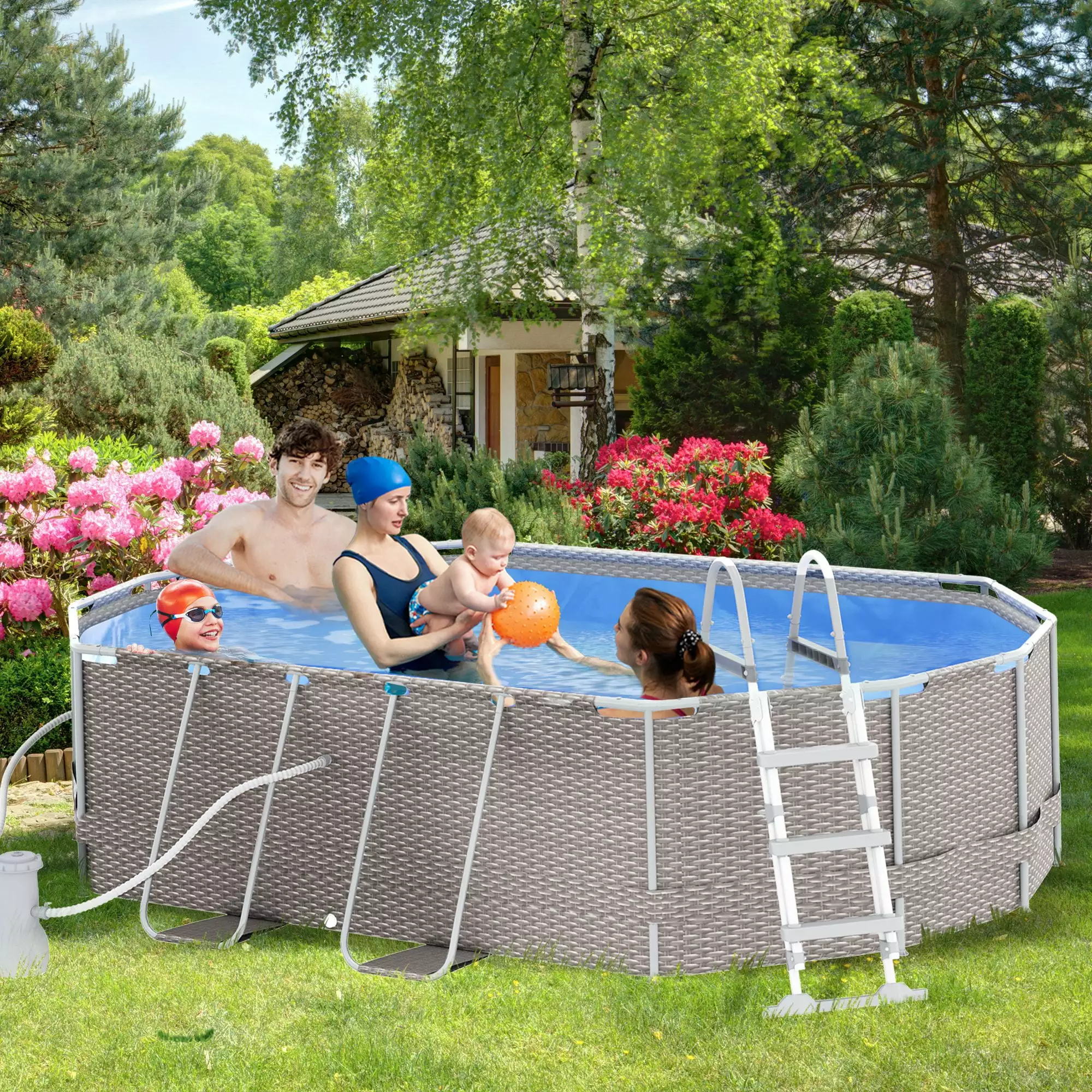 Outsunny Above Ground Swimming Pool Non-Inflatable Frame Pool Gray
