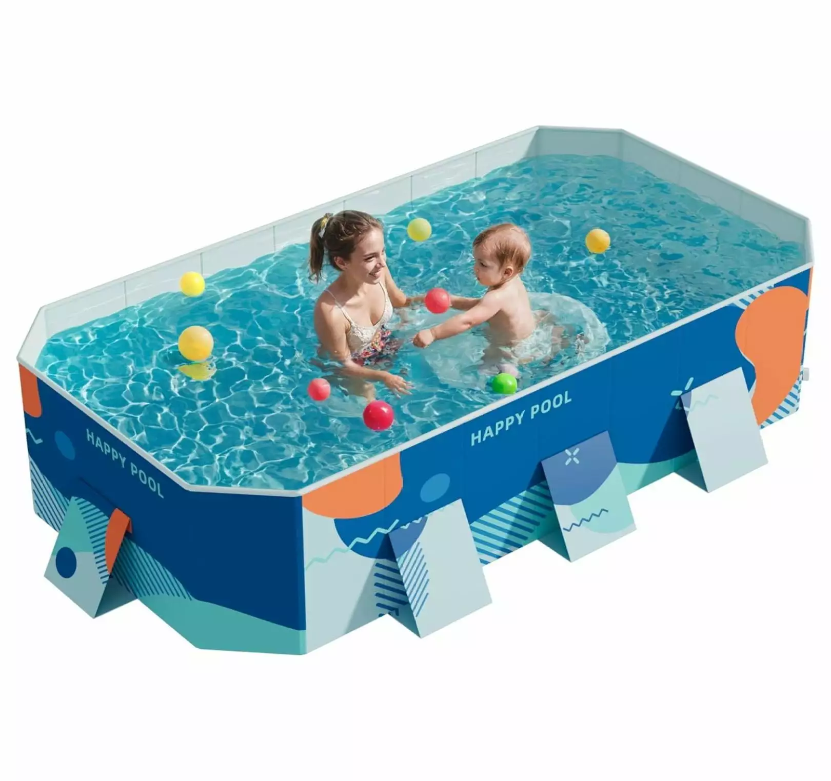 YgIRTID Above Ground Pool Foldable Non-Inflatable Hard Plastic Shell Portable Pool Backyard Garden Light Blue 112