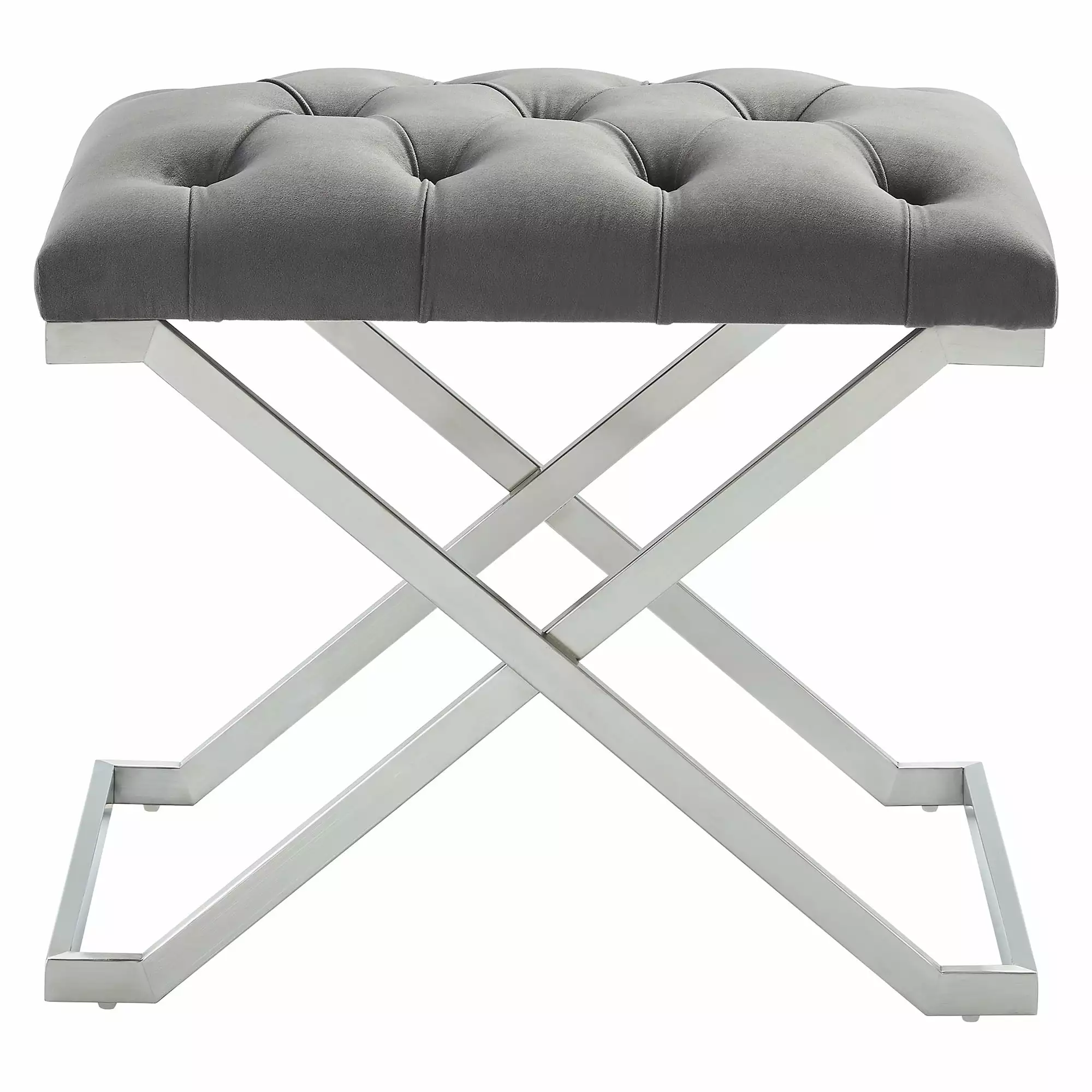 Contemporary Home Living 22 Gray and Silver Contemporary Single Bench Button Tufting Benches