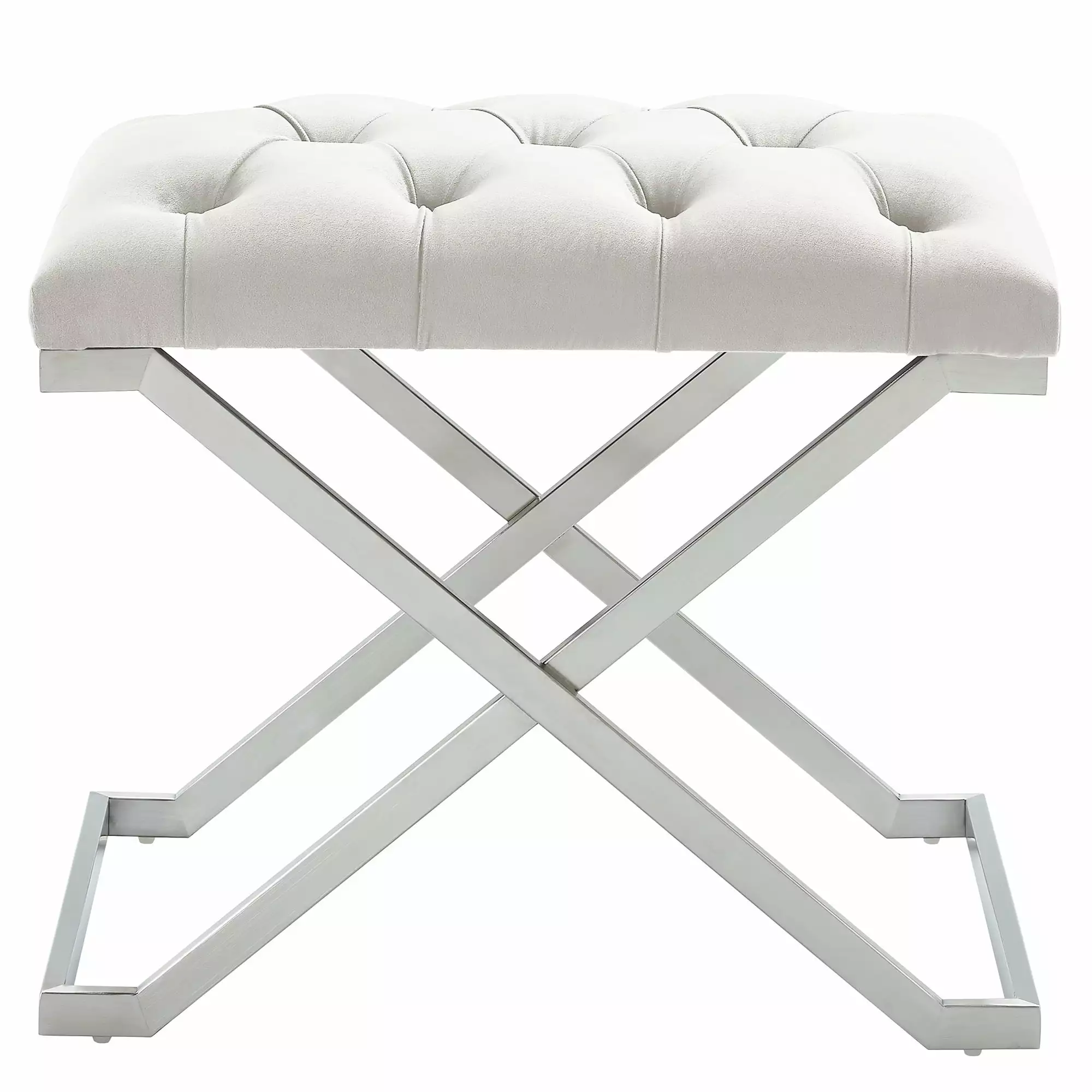 Contemporary Home Living 22 Ivory and Silver Contemporary Single Bench Button Tufting Benches