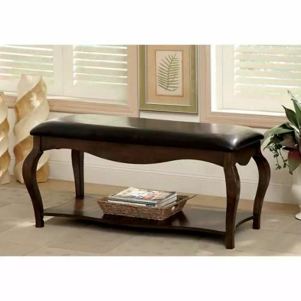 Furniture America Endera Padded Leatherette Tobacco Oak Accent Bench Benches