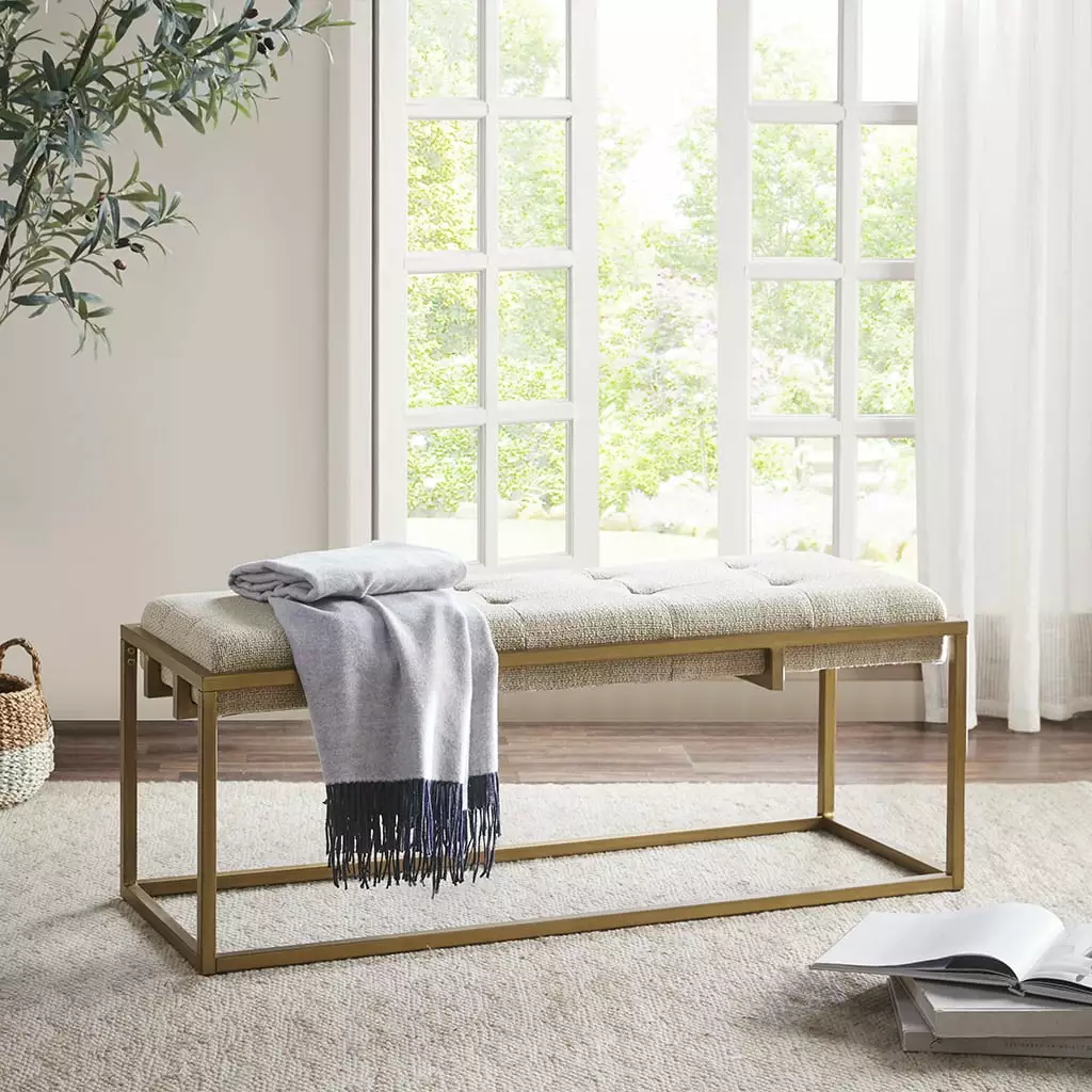 Button-tufted Upholstered Metal Base Accent Bench - Elegant Living Room Bench Benches Ghislaine