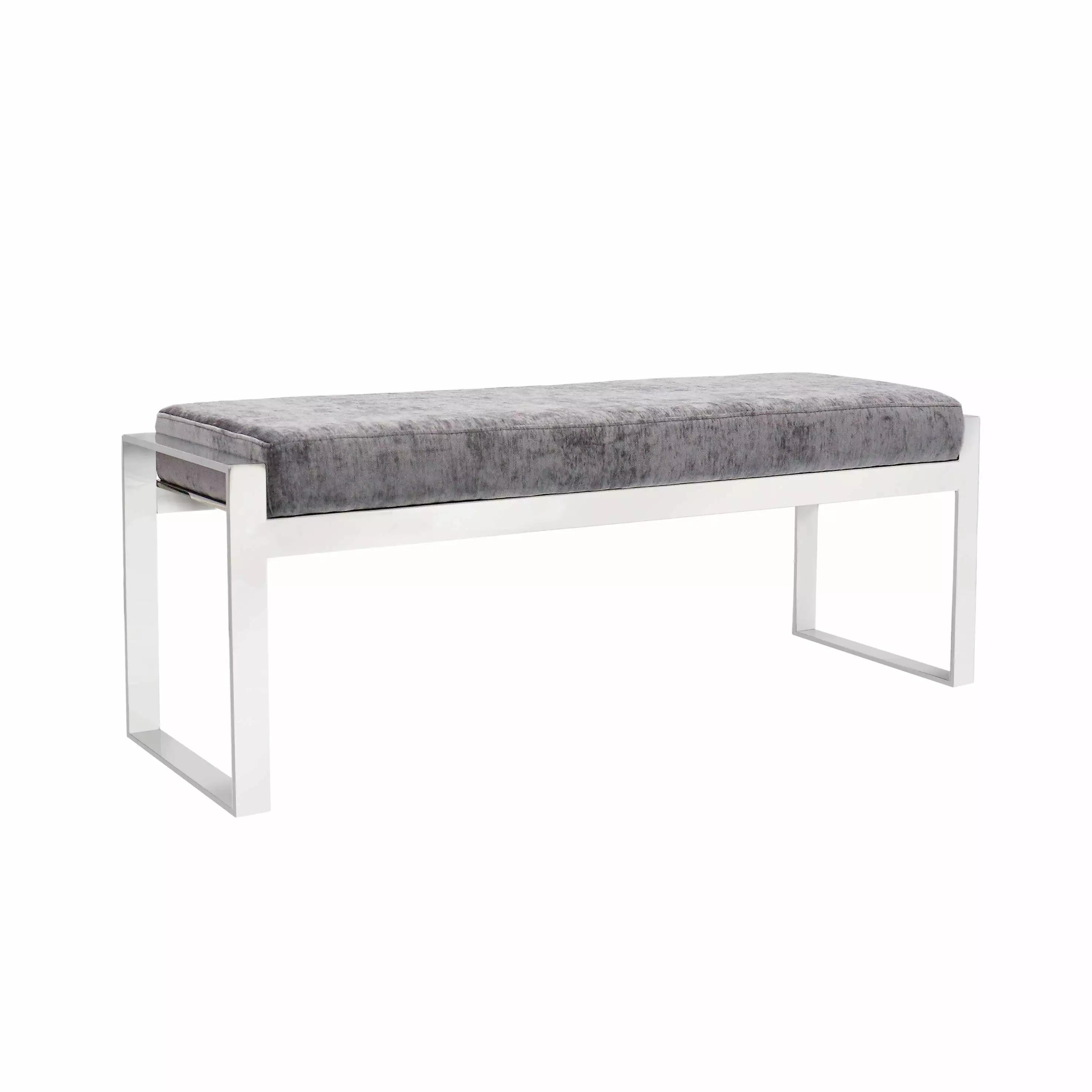 Pasargad Home Luxe Velvet & Stainless Steel Bench - Grey Modern Accent Bench Benches