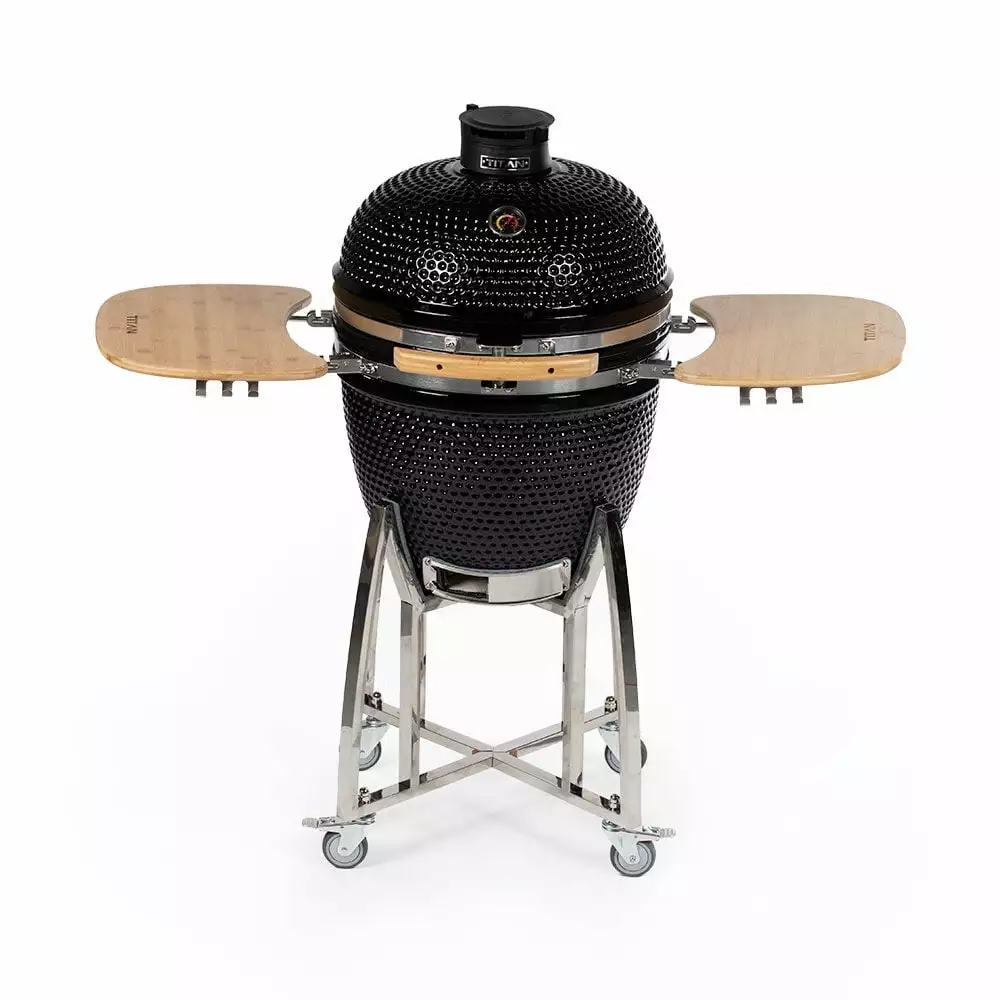 Titan Great Outdoors Kamado Grill Kit 18in Grate Diameter Ash Tool and Multi-Level Cooking System