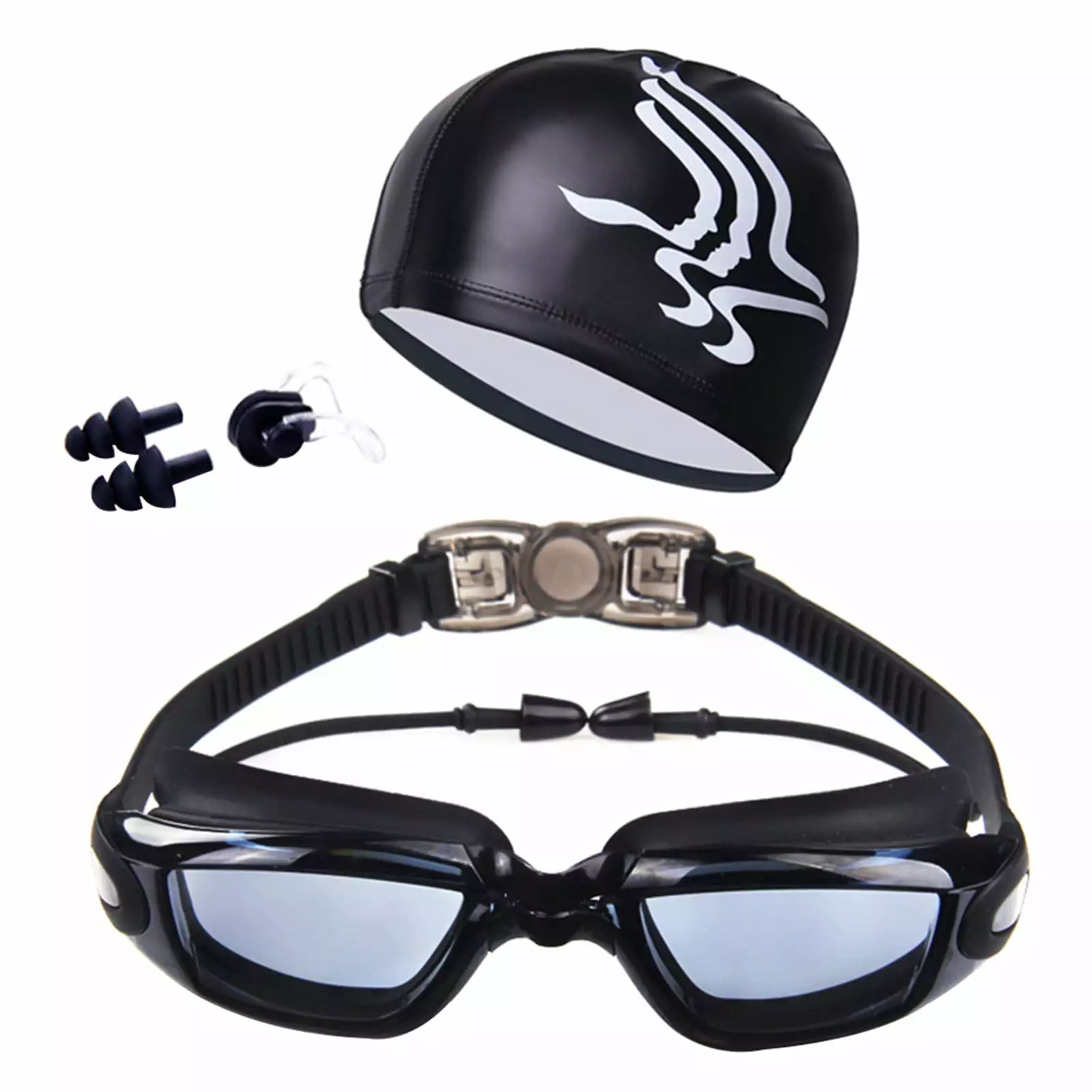 Opolski Swim Goggles Hat Ear Plug Nose Clip Suit Waterproof Anti-fog Swim Glasses One