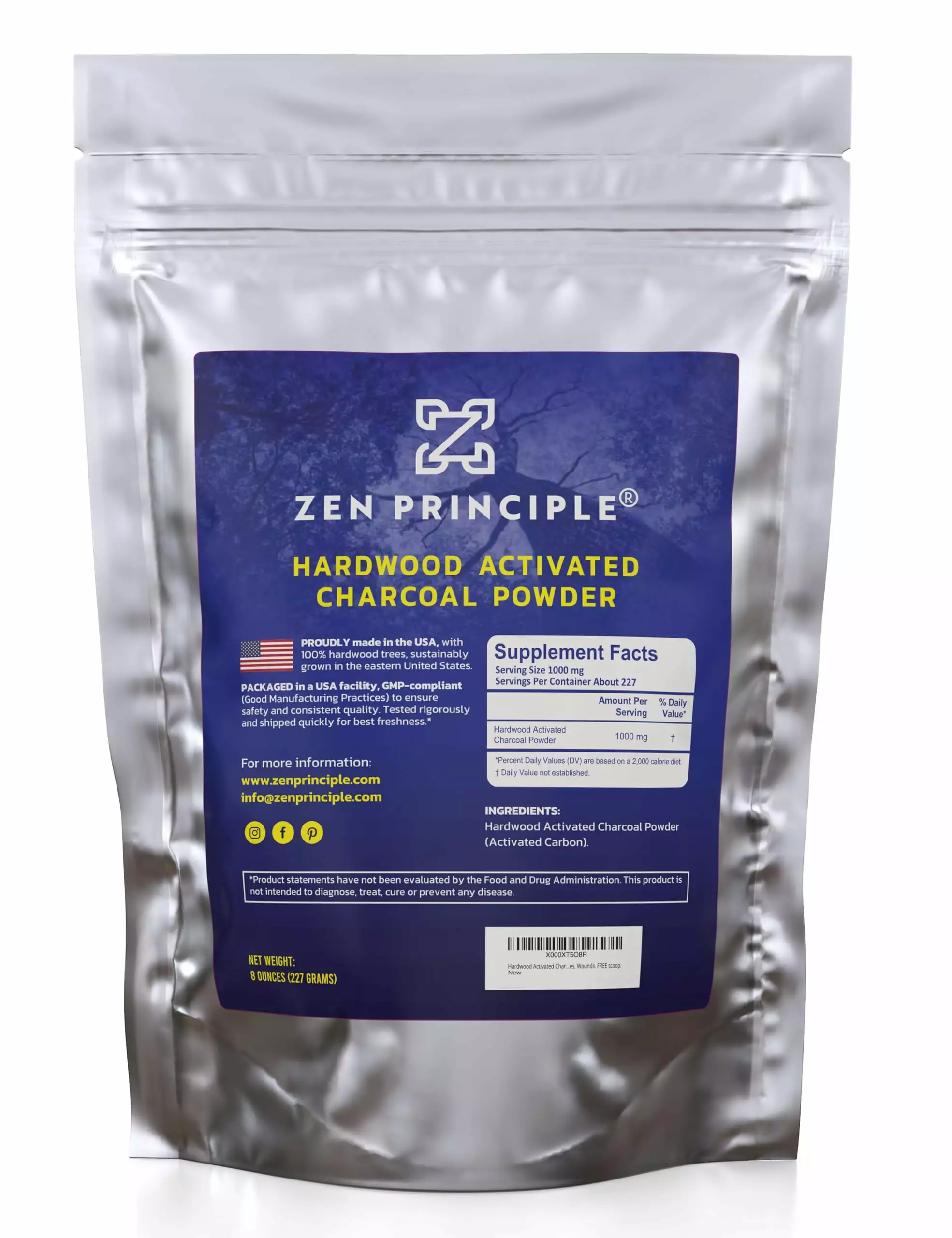 Zen Charcoal Hardwood Activated Charcoal Powder 100% USA Trees 8 oz