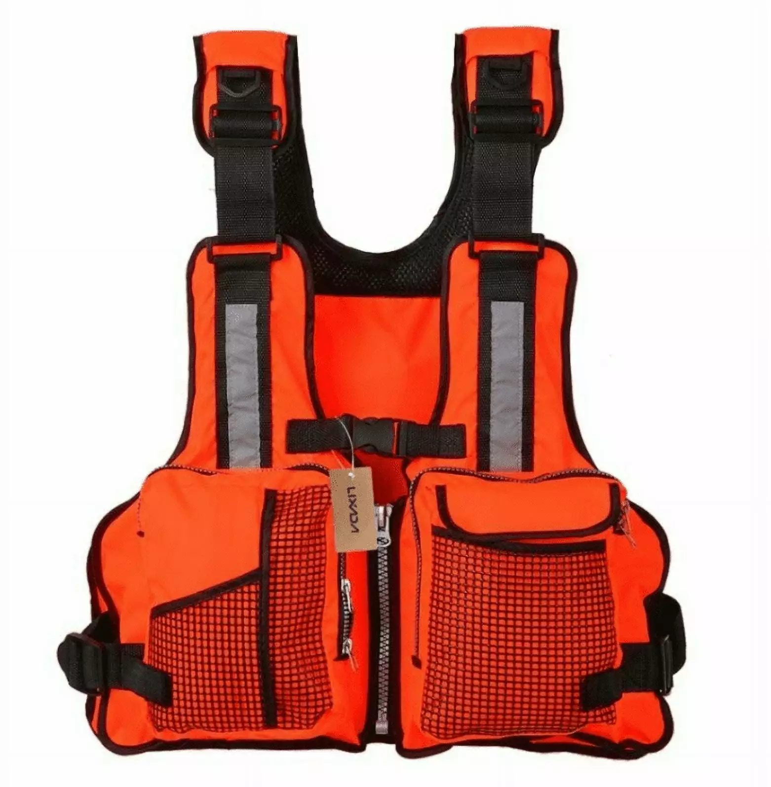 Caitzr Adult Adjustable Life Jacket Vest Multi Pockets Buoyancy Sailing Reflective Design Life Saver Tank Top One