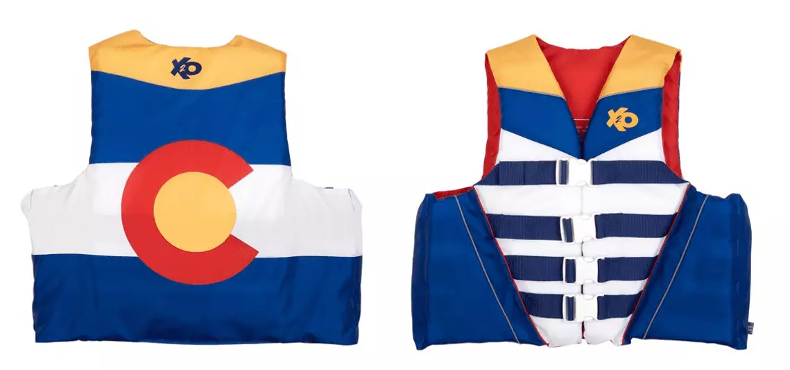 X2O 4 Buckle Life Vest Jacket 2X 3X Colorado State Flag Blue Yellow 2x