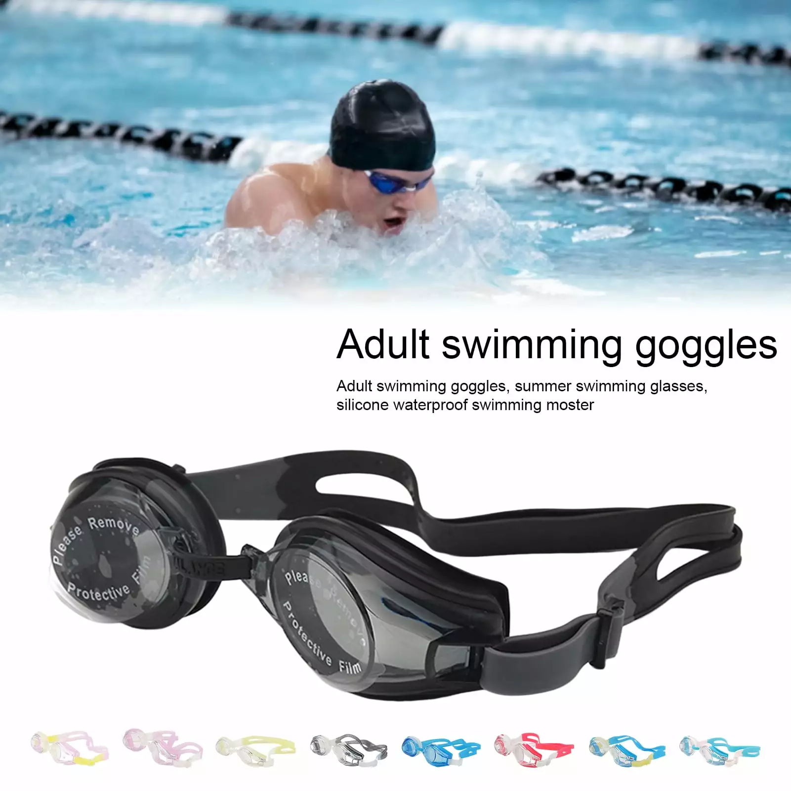 Anti-Fog Swimming Goggles Adults Adjustable Strap Nose Pad Pool Beach Men Women