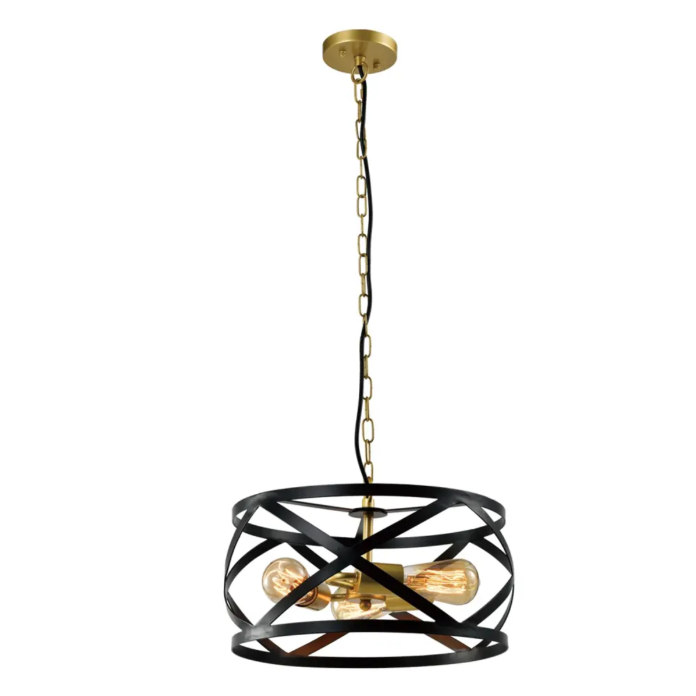Maxax 3- Light Lantern Drum & Geometric Wrought Iron #MX21022