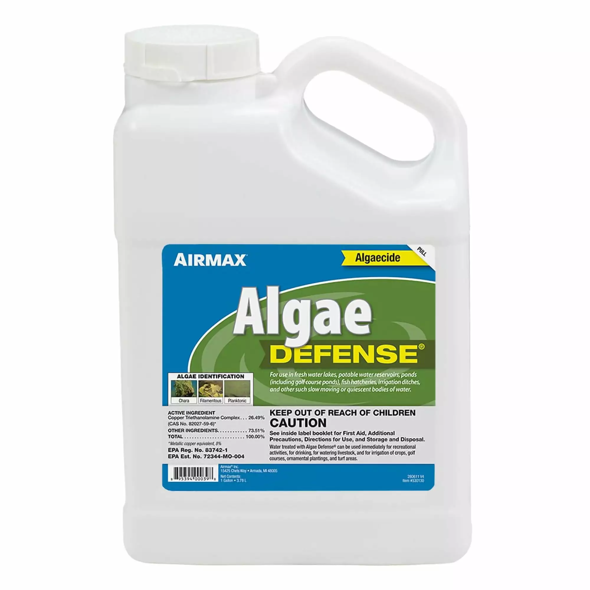 Airmax Algae Defense Pond Algae Control Treatment Safe Fish and Plants Treats 8000 sq ft 1 Gallon 1