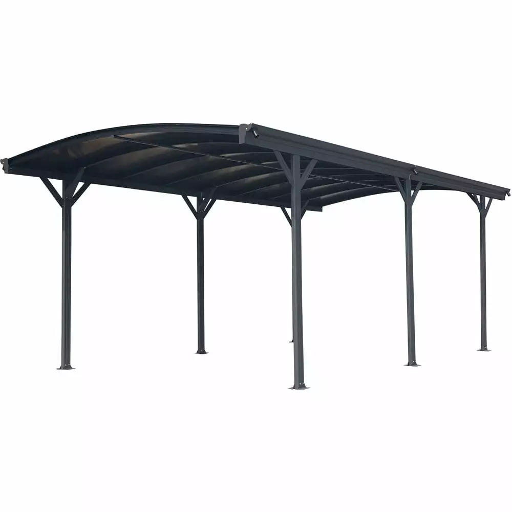 Hanover 19x10 Feet Aluminum Arch-Roof Carport Polycarbonate Roof Panels Gray