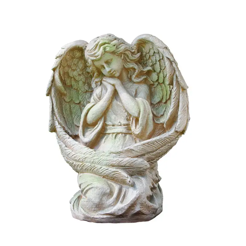 Alpine Polyresin Stone 19 Inch Guardian Angel Garden Statue Outdoor Decor