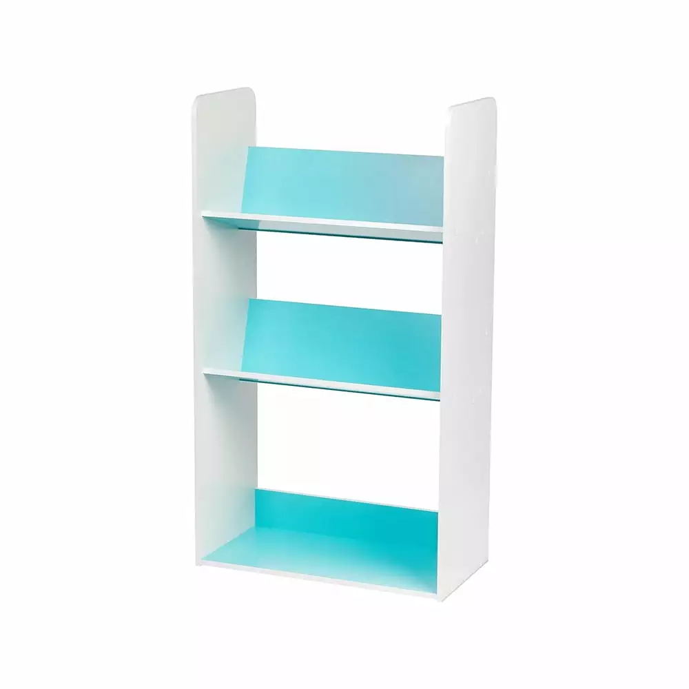 3-Shelf Angled Bookshelf Children Short Inward Slant Bookcase Kids Room Playroom Nursery Blue Unbrand