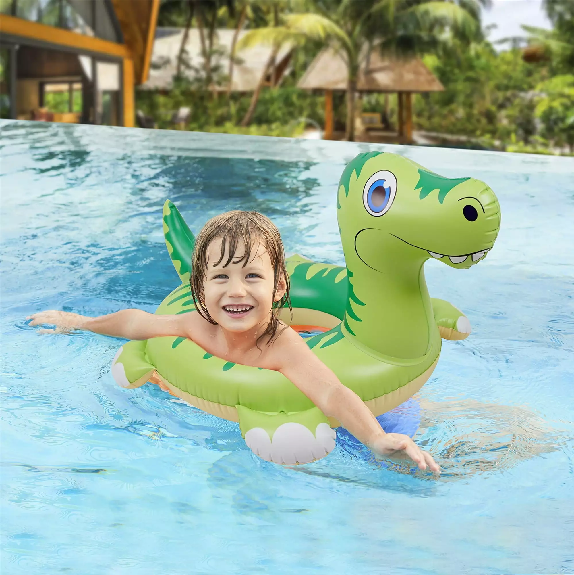 Inflatable Dinosaur Pool Float Kids Squeak Tail Summer Water Fun Floaties