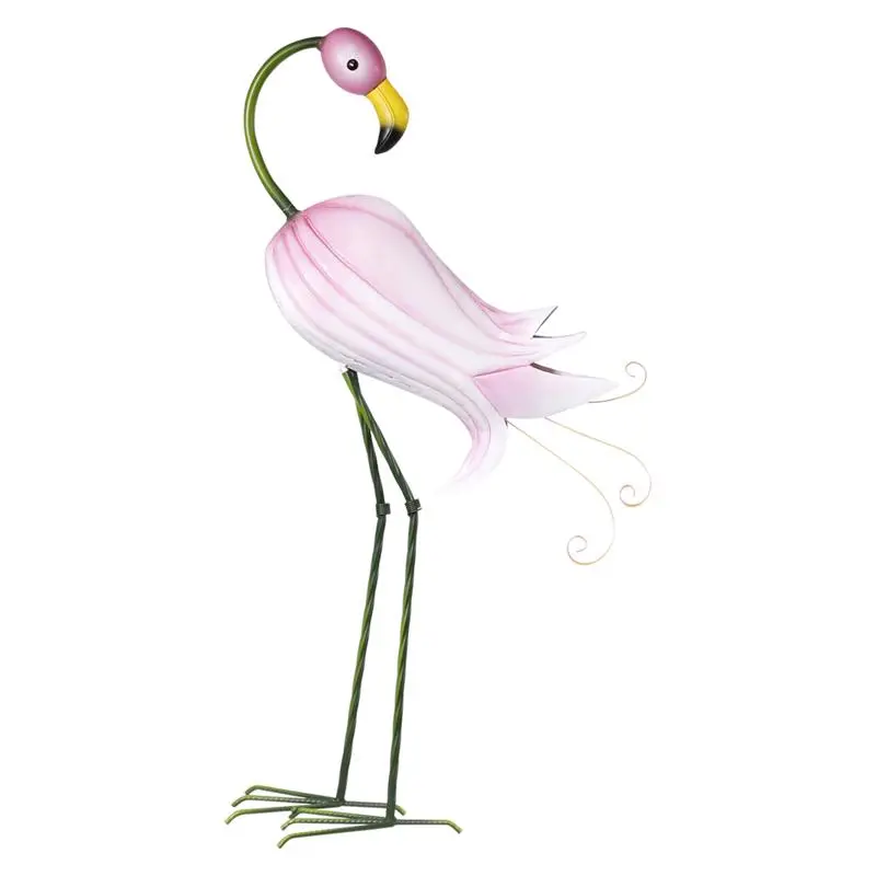 Alpine Iron Pink 33 Inch Hibiscus Flamingo Garden Statue