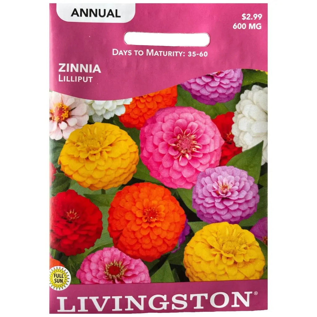 Livingston Seed Zinnia Lilliput 600 mg - Compact Double Bloom Flower Seeds