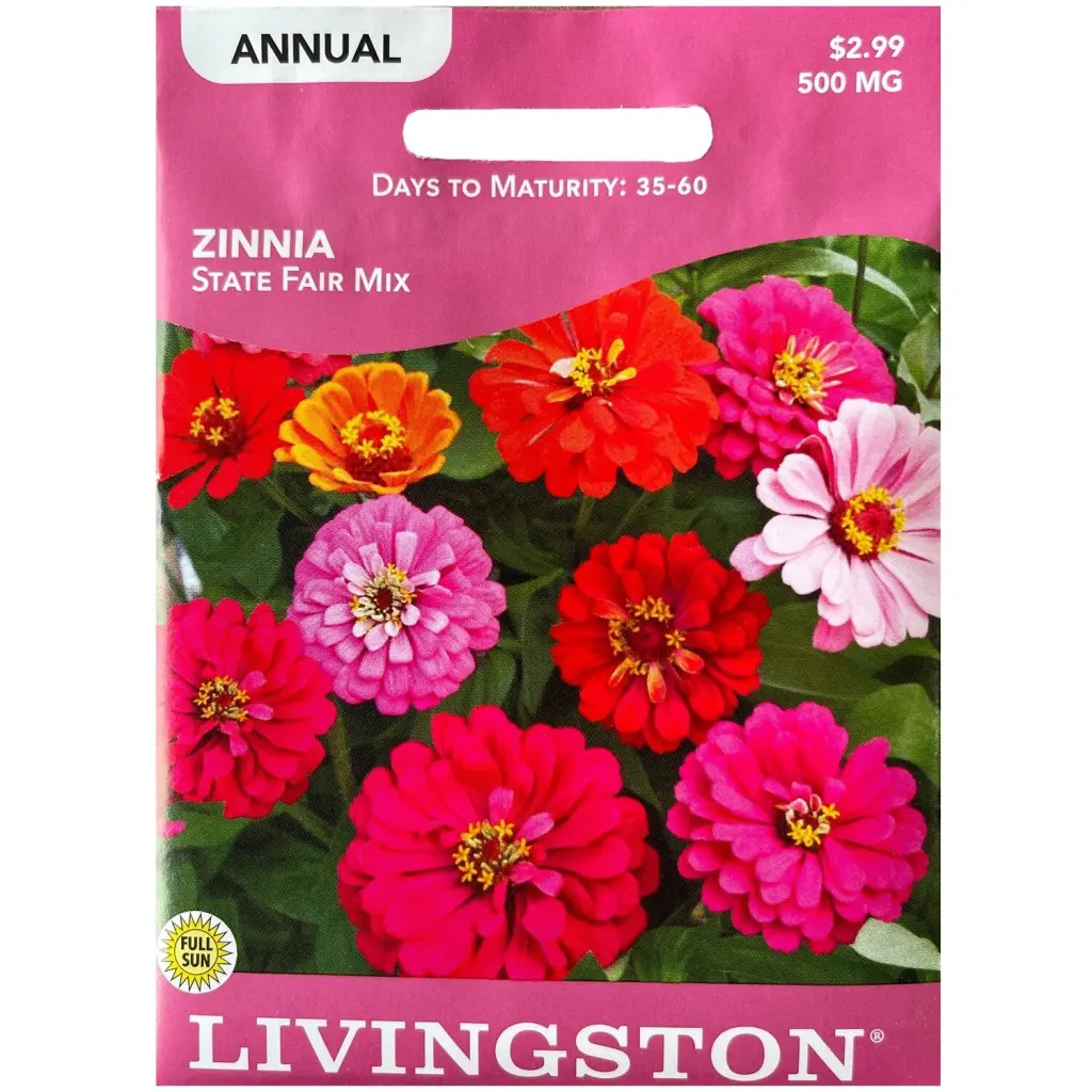 Livingston Seed Zinnia State Fair Mix 500 mg - Giant Colorful Annual Flower Seeds