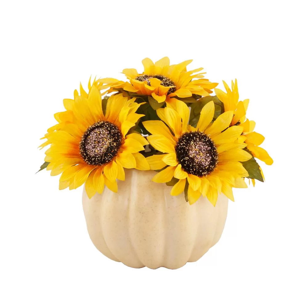 Flora Bunda 10 Inch Fall Harvest Artificial Sunflowers Plastic Foam Pumpkin