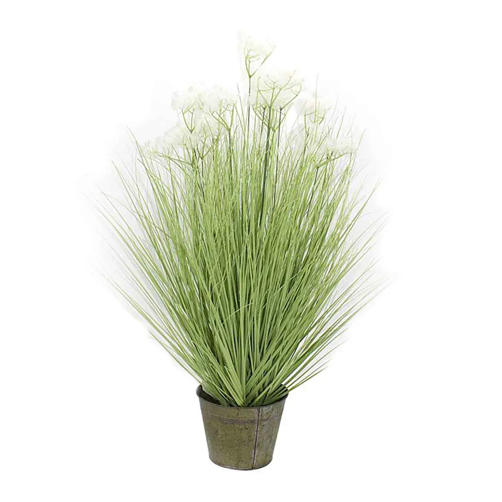Heavy-Duty Commercial Grade Artificial Cloud Grass Tin Pot, 24"