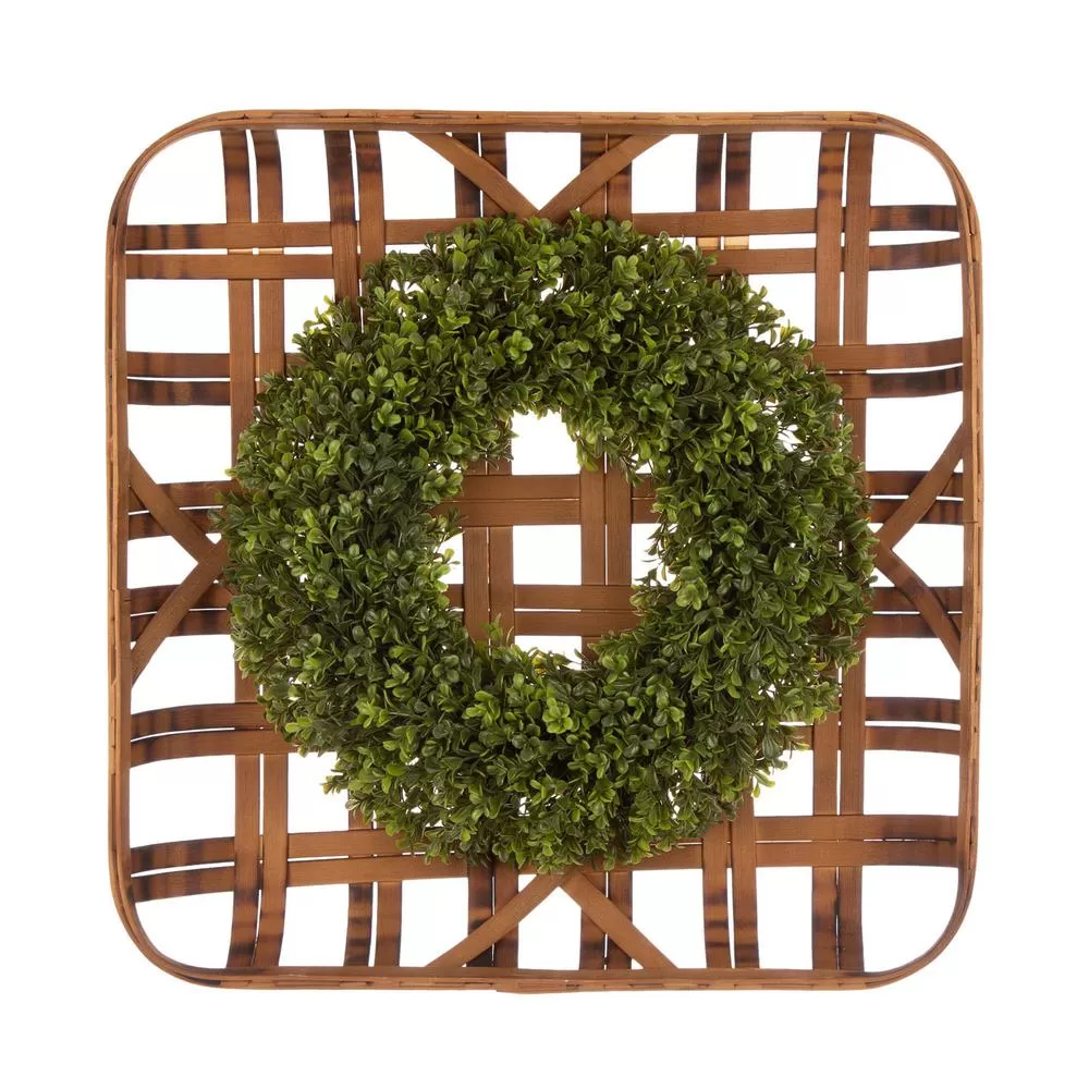 Glitzhome 18 Inch Dia Boxwood Wreath 24 Inch Bamboo Basket