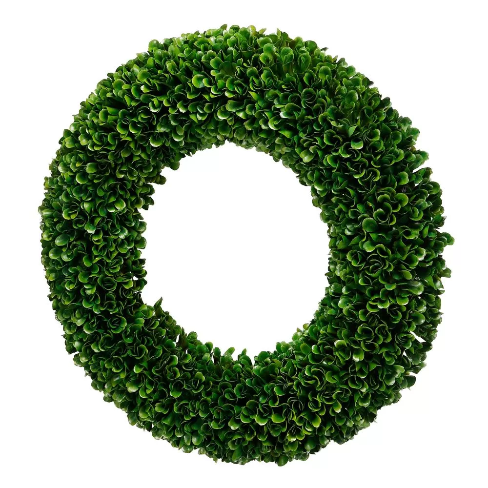 & B Home 16 Inch Faux Boxwood Round Wreath Green Artificial Decor