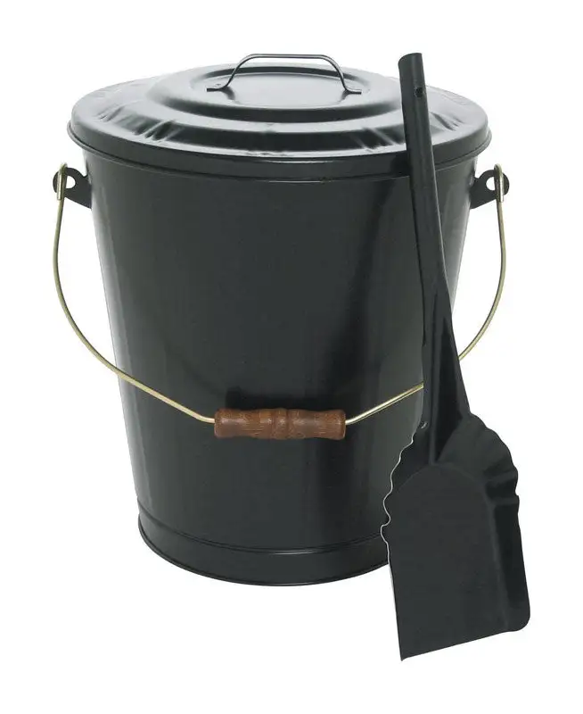 Imperial Black Powder Coated Steel Ash Container and Shovel Set Fireplace