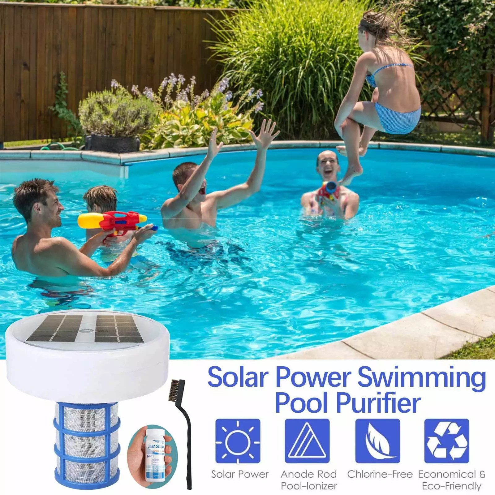 Solar Pool Ionizer Cleaner and Purifier Chlorine-Free Eco-Friendly Solar Powered Automatic Pool Cleaner