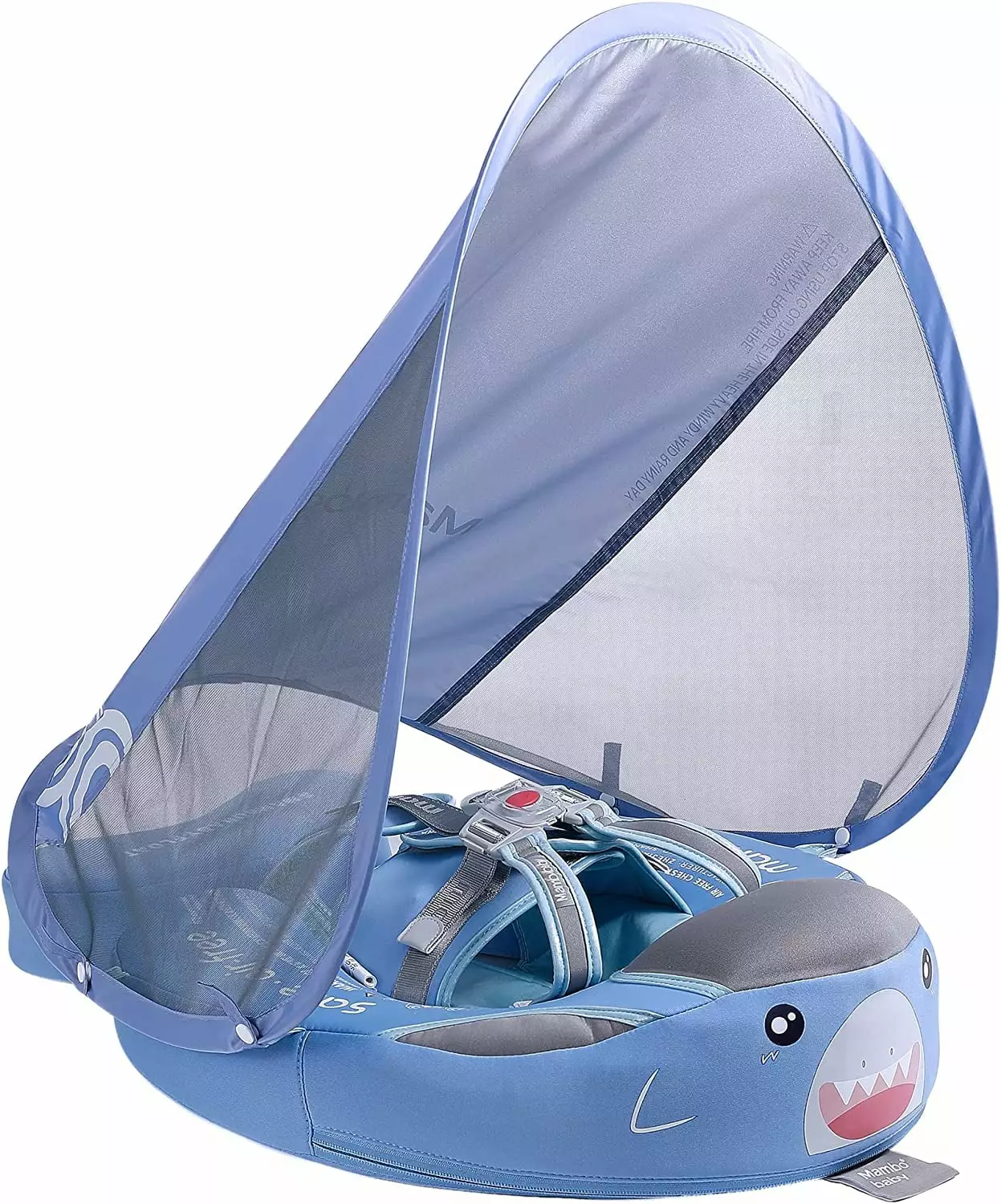 HECCEI Baby Pool Float Canopy Non-inflatable Mambobaby Shark Float Baby 3-24 Months Blue