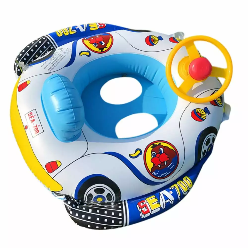 Slopehill Toddler Pool Floater Baby Inflatable Car Boat Swim Seat Handle and Steering Wheel