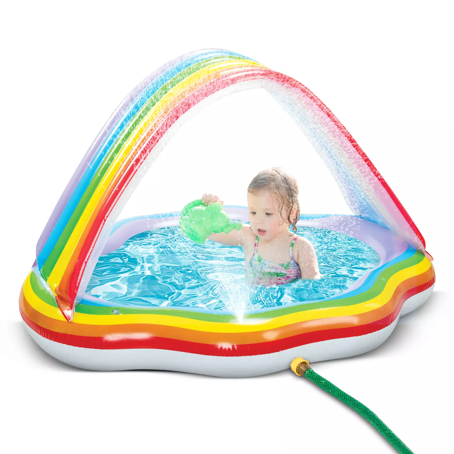 Bundaloo Baby Pool Canopy and Sprinkler Inflatable Rainbow Kiddie Pool Rainbow