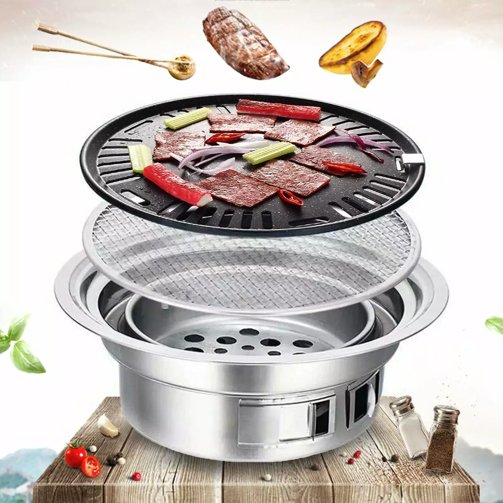 BBQ Charcoal Grill Stainless Steel Backyard Cooker Travel-friendly Cooking Stove Oven Mkyiongou