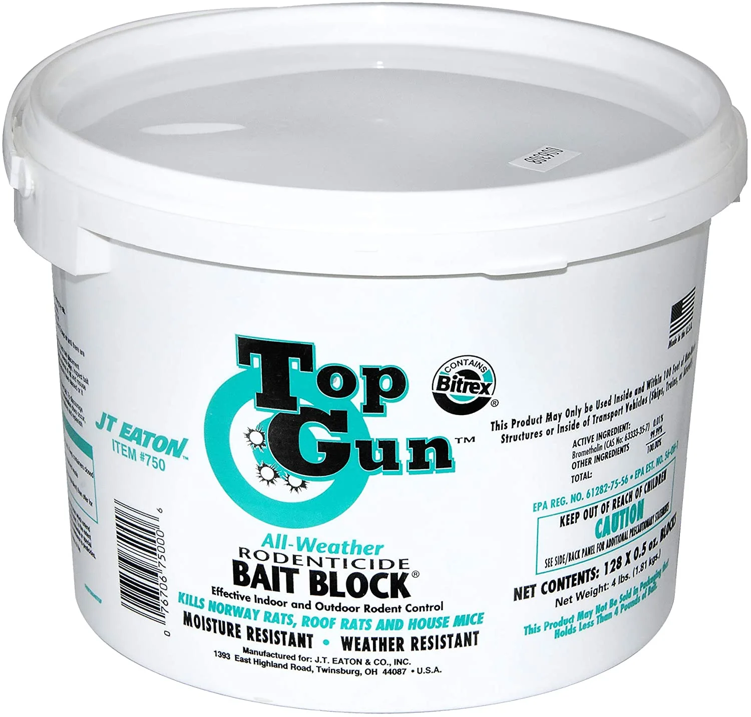JT Eaton 750 Top Gun Bait Block Rodenticide 4 Lb Effective Mice and Rat Control