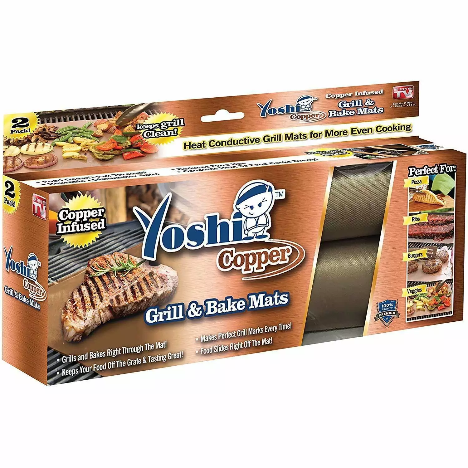 Yoshi Copper Grill and Bake Mats Set 2 Non-Stick Heat-Resistant XinKe
