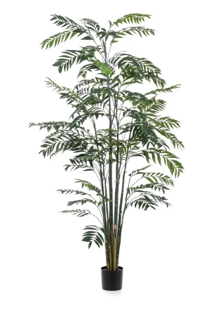 Black Potted Faux Tree Set 2 Emerald Bamboo Palm Modern Decor