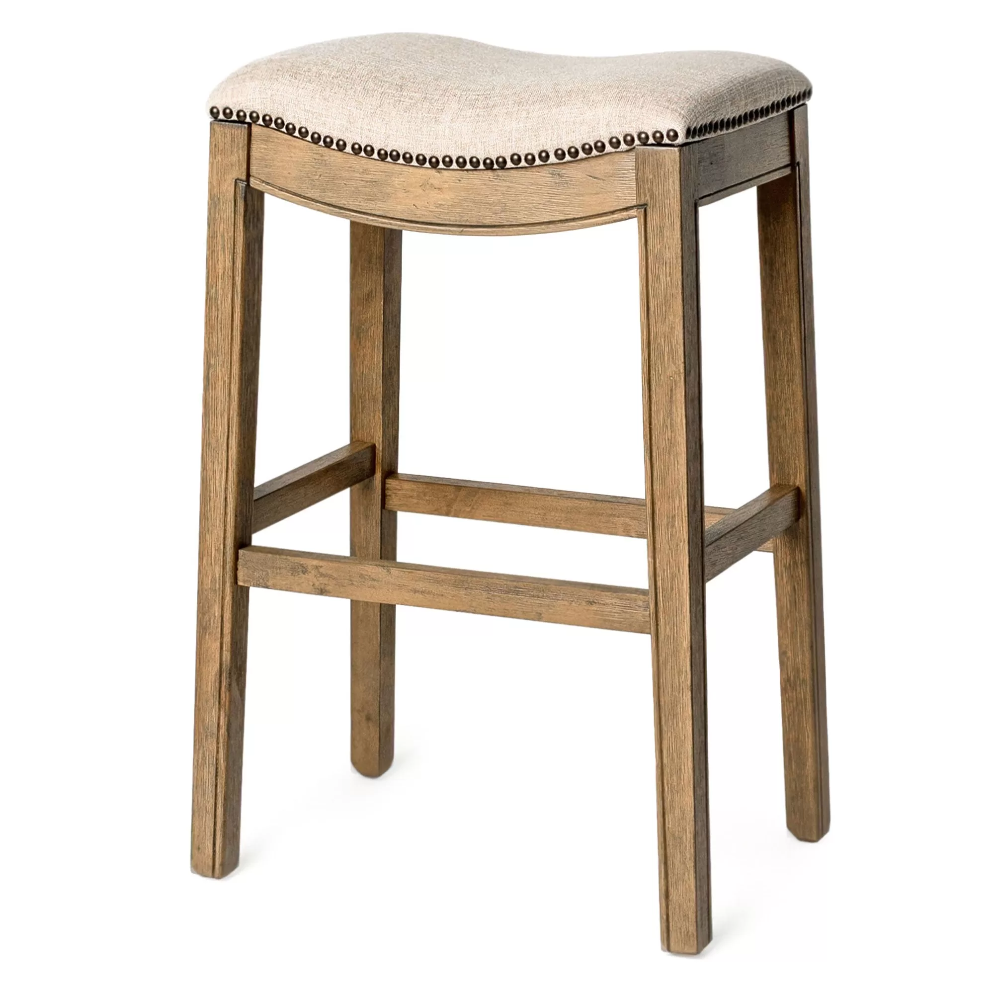 Maven Lane Adrien Backless Saddle Kitchen Bar Stool Natural Wood Finish