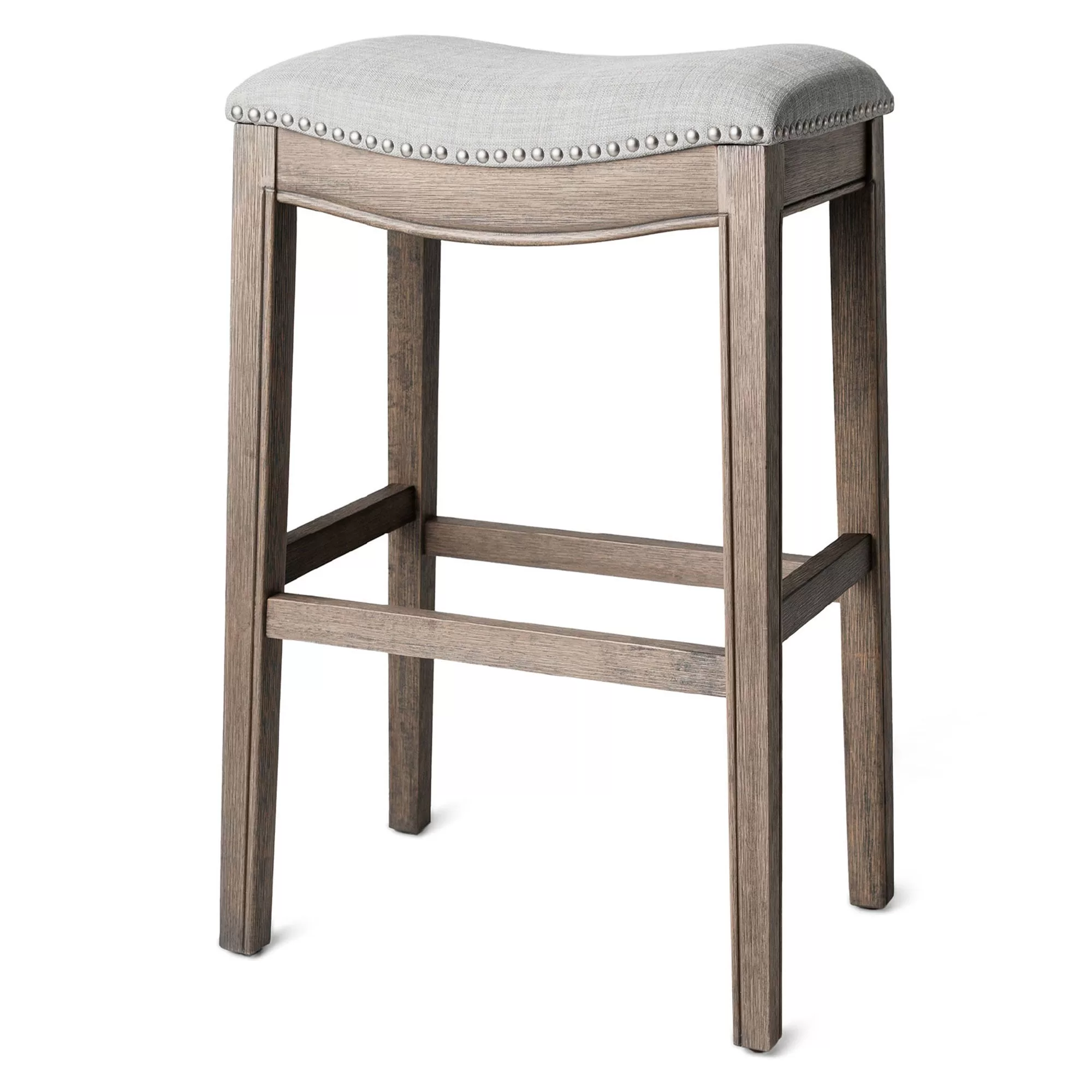 Maven Lane Adrien Backless Saddle Kitchen Bar Stool Reclaimed Oak Finish