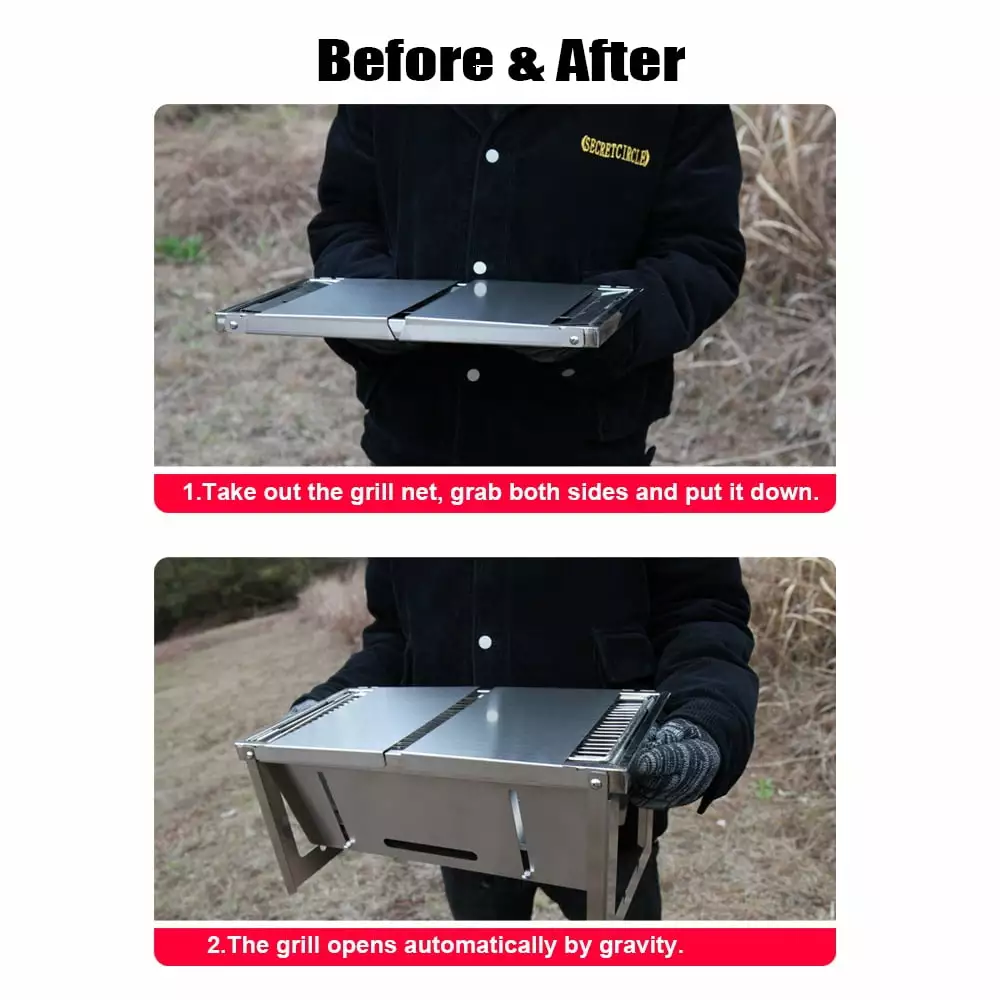 Adjustable Stainless Steel Portable BBQ Grill Stove Outdoor Cooking ammoon