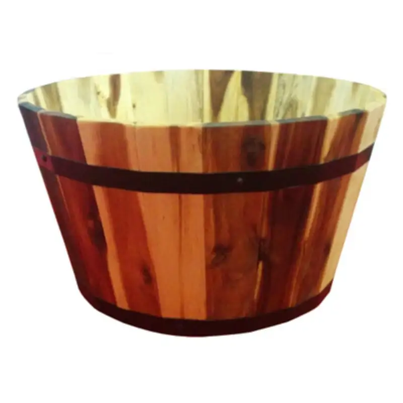Avera AWP304160 Round Wood Barrel Planter 16 x 9.5 Inch Outdoor Garden Decor