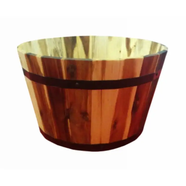 Avera AWP304180 Round Wood Barrel Planter 18 x 11 Inch Outdoor Flower Pot