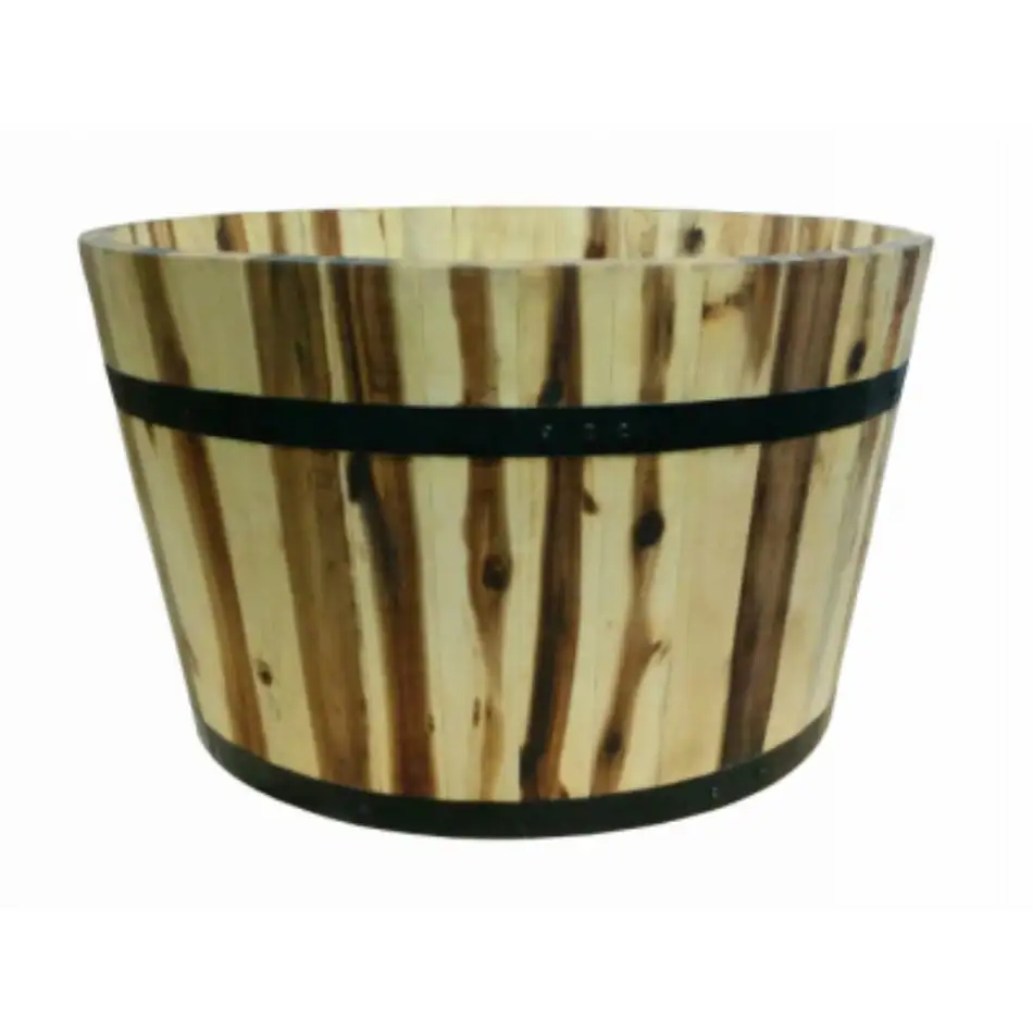 Avera AWP304210 Round Wood Barrel Planter 21 x 12 Inch Large Garden Decor
