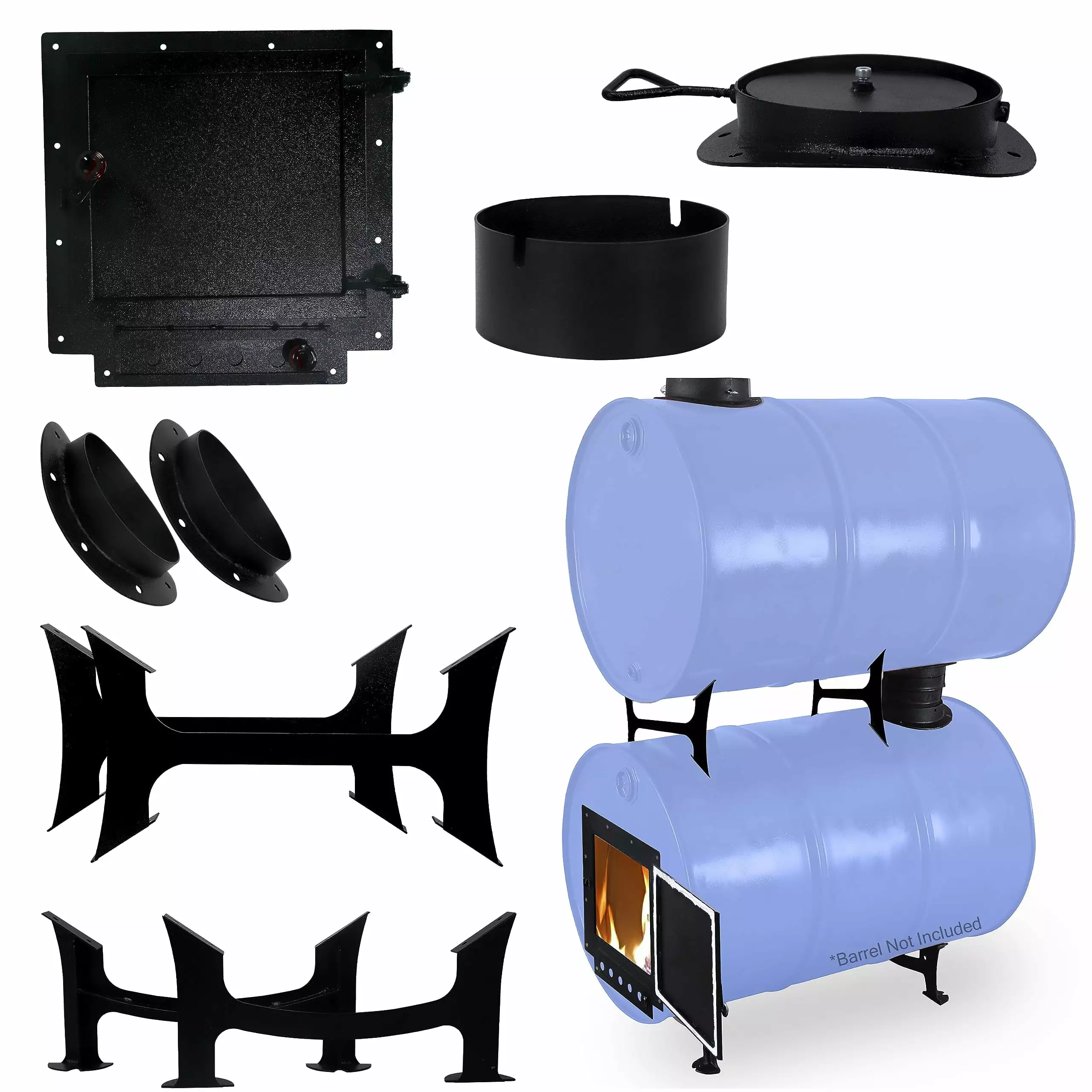 Sonret Barrel Stove Kit Double Barrel Adapter 30 to 55 Gallon Drums Camping Heating